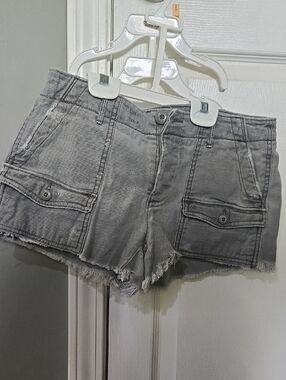 American Eagle Outfitters Gray Denim Cargo Frayed Hem Shorts